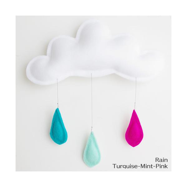 横幅20cmのクラウド型モビールシリーズ「Rain(レイン)」 雨つぶのカラーの組み合わせがとってもキュートで素敵。雲の形をしたモビールは、ゆるやかな風を受けて、ゆったりとまわります。素材にフエルト、やさしい手触り癒されます。ひとつひとつが...
