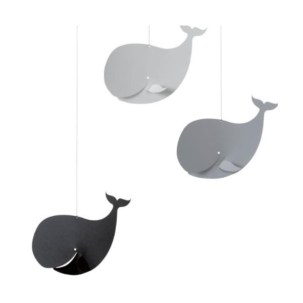 FLENSTED MOBILES　Happy whale（幸せなクジラ）グレーブラック FM-081S (フレンステッド モビール)   仲良く泳いでいる３頭のくじらたち。ちょこんとした前ヒレが、とってもキュートですね。かわいらしいモチーフ...