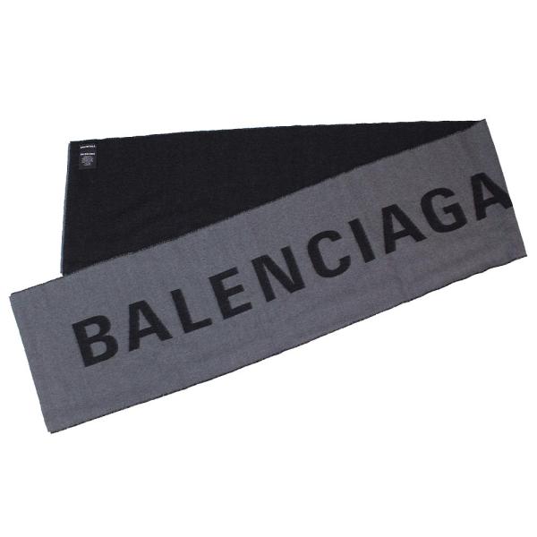 BALENCIAGA★マフラー BALENCIAGA バレンシアガ マフラー ウール100% グレー ロゴ