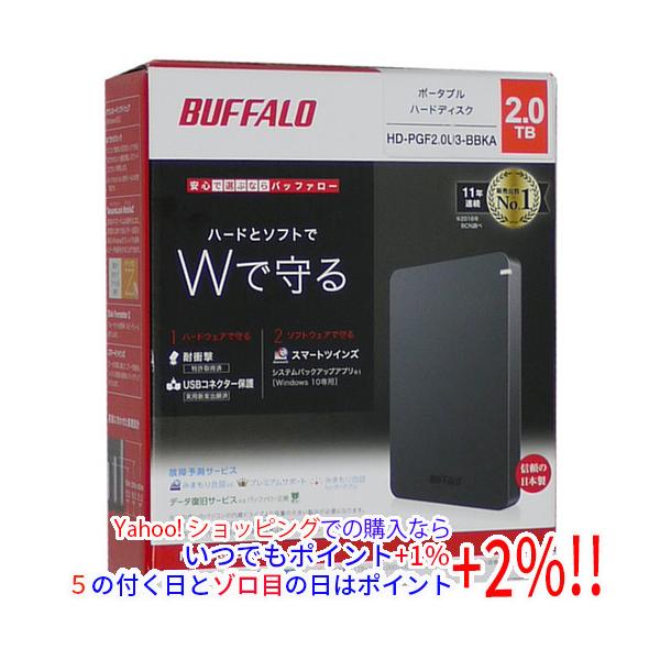 バッファロー ポータブルＨＤＤ HDPGF2.0U3BBKA バッファロー ポータブルHDD 2TB ブラック USB3.1（Gen.1）対応 HD