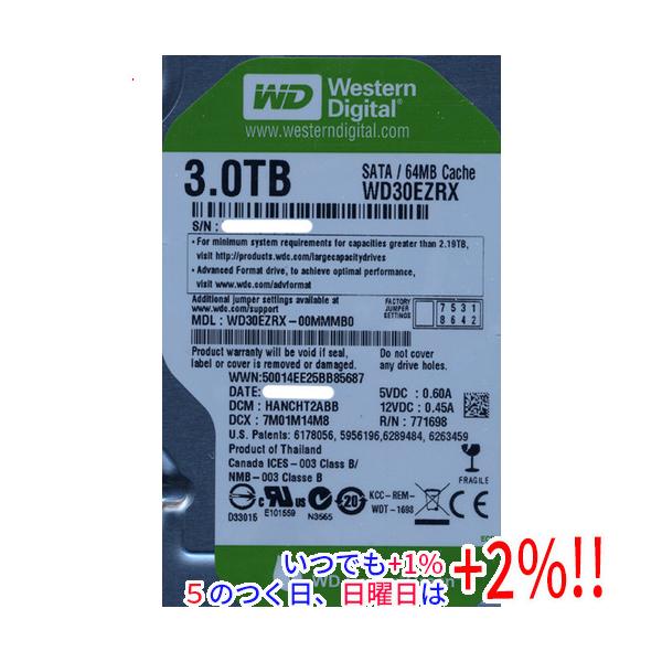 【商品名：】Western Digital製HDD WD30EZRX 3TB SATA600　／　【商品状態：】新品です。　／　【検索用キーワード：】≪ウエスタンデジタル ハードディスク WESTERN DIGITAL 3.5インチ≫ WD...