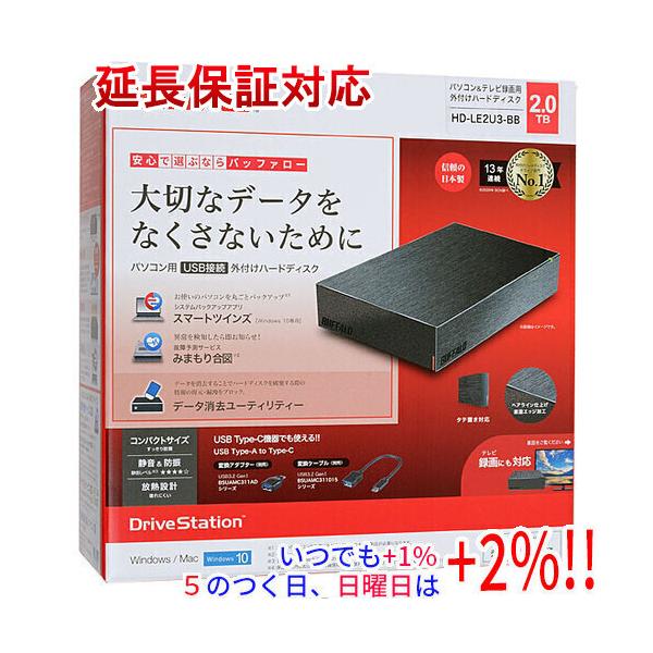 【商品名：】【新品訳あり(箱きず・やぶれ)】 BUFFALO 外付HDD HD-LE2U3-BB 2TB ブラック　／　【商品状態：】新品。／ ／ （訳あり理由）／※外箱に破れや潰れ等の傷み、もしくは汚れがある商品となっております。／ パッ...
