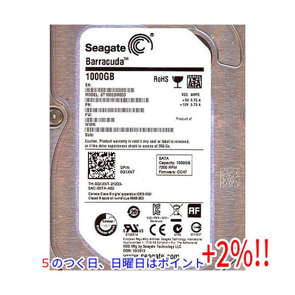 【商品名：】SEAGATE製HDD ST1000DM003 1TB SATA600 7200　／　【商品状態：】本商品は、バルク品の新品です。／ 付属品はありません。　／　【検索用キーワード：】≪ハードディスク 3.5インチ≫ ST1000...