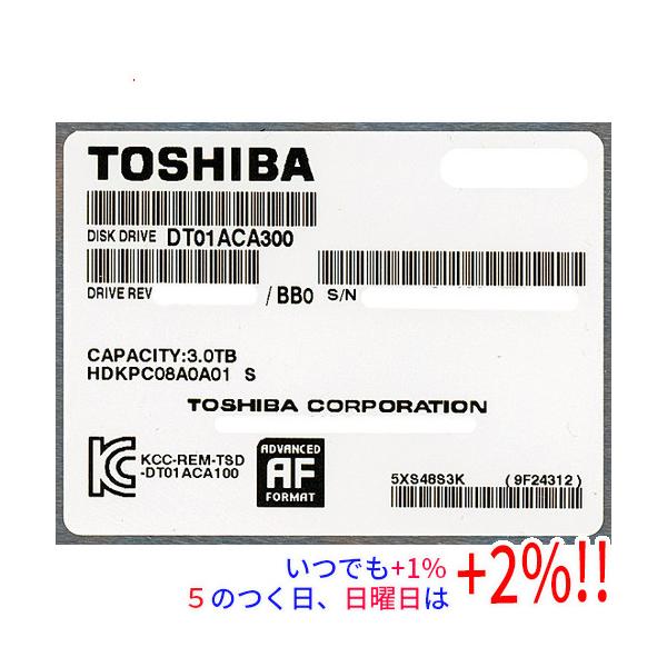 【商品名：】TOSHIBA製HDD DT01ACA300 3TB SATA600 7200　／　【商品状態：】新品です。バルク品。　／　【検索用キーワード：】≪ハードディスク 東芝 3.5インチ≫ DT01ACA300 [3TB SATA6...