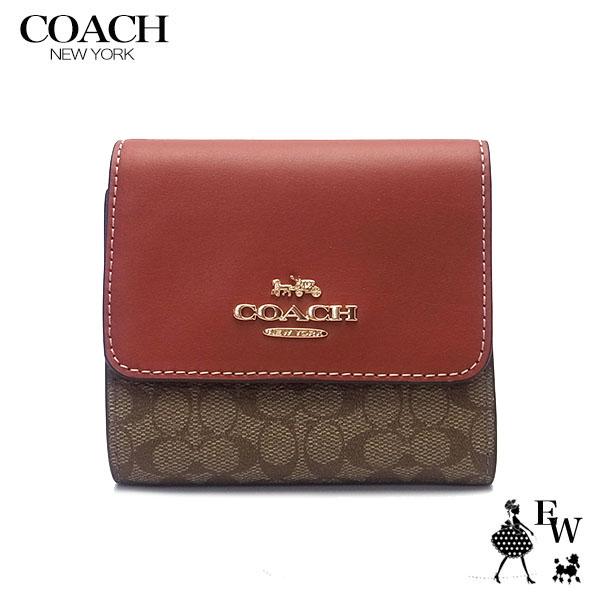 コーチ 財布 COACH アウトレット 三つ折り財布 CF369 IMS4L カラーブロック カーキ×テラコッタ レディース ブランド プレゼントにも  ウォレット