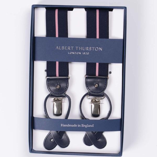 【美品】 THURSTON サスペンダー　ネイビー　ストライプ albert thurston（アルバートサーストン） サスペンダー ネイビーに
