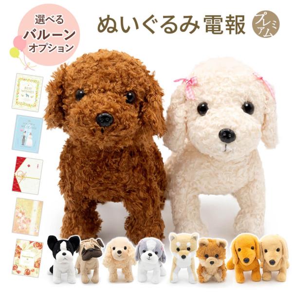 祝電 結婚式 ぬいぐるみ電報 「プレミアムパピー ペアセット」 プレミアムカード電報セット バルーン 犬 お祝い ギフト 結婚祝い 父の日 2026 受章祝い 即日発送