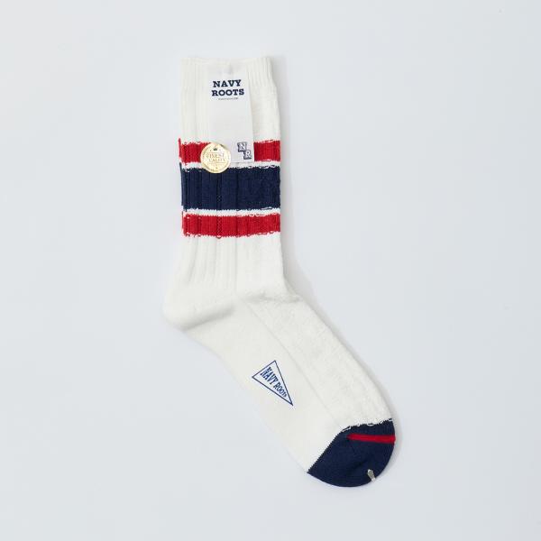 NAVY ROOTS (ネイビールーツ) ケーブル ボーダー ソックス 靴下 メンズ 日本製