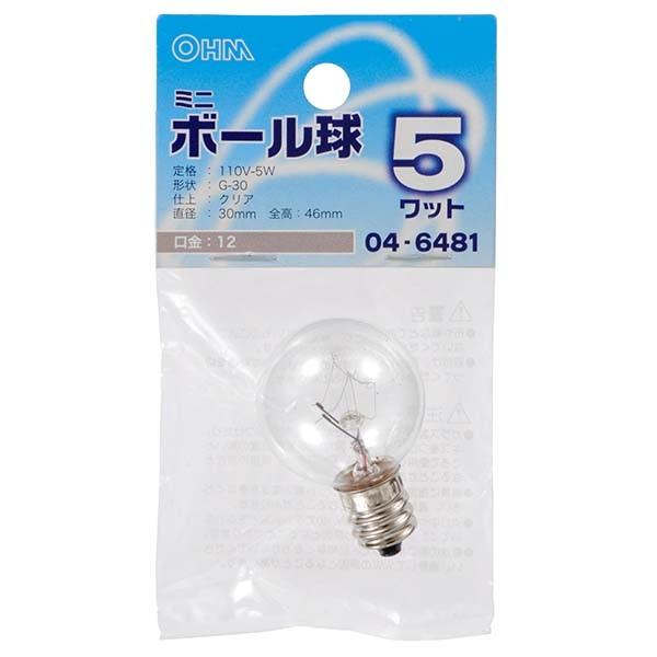 白熱球 ミニボール形 G30 E12 5W クリア_LB-G3205-C 04-6481 オーム電機