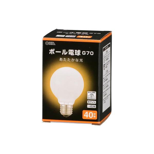 ボール電球 E26 40W形 G70 ホワイト｜LB-G7640K-WN 06-0868 オーム電機 爆買 SALE