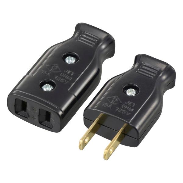 コードコネクター（プラグとボディのセット/補修用/1500Wまで/15A-125V/ブラック）_06-5373_HS-HST/KP_OHM（オーム電機）