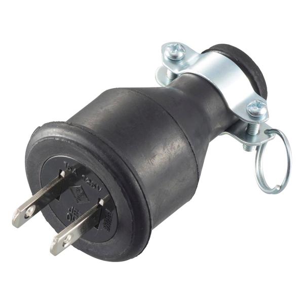 2Pゴムプラグ（補修用/1500Wまで/15A-125V/VCT/CT 2.0mm2×2芯まで/パッケージ無）_06-5377_HS-H15GP-BS_OHM（オーム電機）