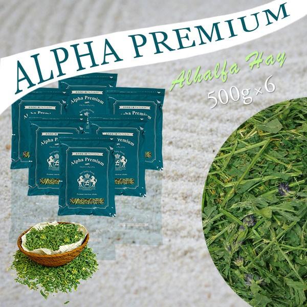 リニューアル ALPHA PREMIUM (葉が残る。アルファルファ) | 令和7年産 | 競走馬 プレミアム加工 エクストレベル 小動物 エサ 栄養補給 500g 6袋 返品保証付き