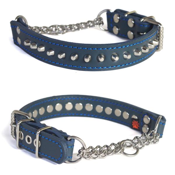 ハーフチョーク 中形犬用  スタッズ 革 3cm幅：3cm Type チョーカー 001 8mm (8m鋲）【色は10色以上から、サイズは1cm単位でオーダー】