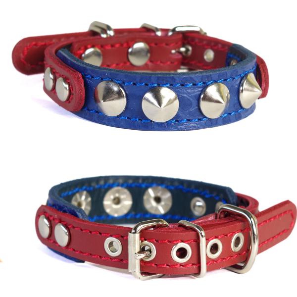 首輪 小型犬用 2cm幅 革 ：Small Type GFX1(クロコネルソンブルー+赤