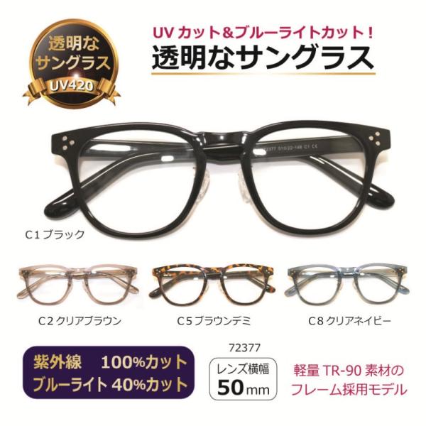 透明な サングラス クリアサングラス 透明サングラス 伊達メガネ UVカット ブルーライトカット 人気 男性 女性 メンズ レディース 軽量 TR-90 メラニン／72377