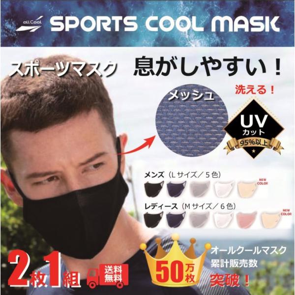 スポーツマスク 人気 送料無料 メンズ 女性 息がしやすい スポーツ マスク 夏／ オールクールマスク 2枚1組／ メッシュ UVカット 洗える 苦しくない 冷感 花粉