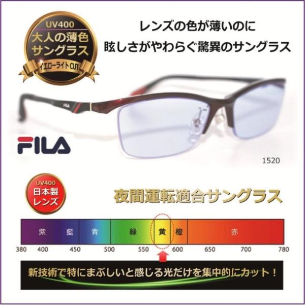大人の薄色サングラス FILA フィラ 薄い色 サングラス ネオコントラスト ライトブルーレンズ UVカット 夜間運転適合 人気 美肌 美容  19g！ ／neocon-1520