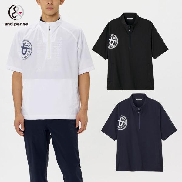tetsu and per se オンもオフも サイズL 2回使用 and per se（アンパスィ） ゴルフウエア メンズ 半袖ハーフジップ