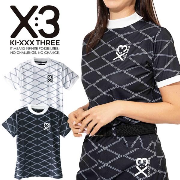KI-XXX THREE キックスリー 総柄モックネックシャツ レディース