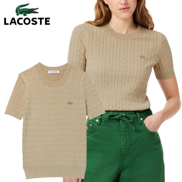 「LACOSTE」 半袖ニット 38 レッド レディース LACOSTE ニット セーター エンブレム刺繍 フレンチメイド