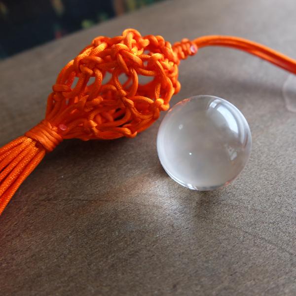 水晶飾り袋 風水パワーストーン 吊り飾り袋（オレンジ）天然水晶丸玉