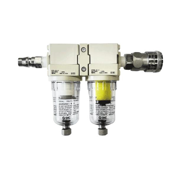 エアツールの必需品！エアーの油分や水分を除去。コンプレッサーをお持ちなら是非！商品ページ掲載画像は完成例です。コンプレッサーやエアーホースの種類によって接続口の形状が異なるため、カプラーは組立てしない状態で一緒に発送させていただきます。