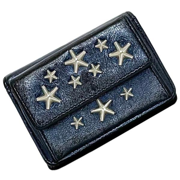 未使用｜JIMMY CHOO 三つ折りレザーウォレット（ダークネイビー） JIMMY CHOO ジミーチュウ 三つ折り 財布 ec-23261 メタリック ブルー