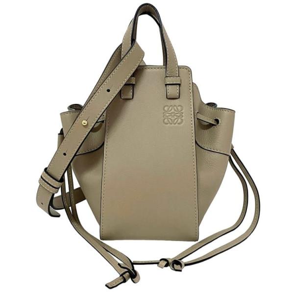 【美品】LOEWEハンモックバッグ　レザー×リネン　スモールサイズ　黒　ベージュ f-high-c_f-18642