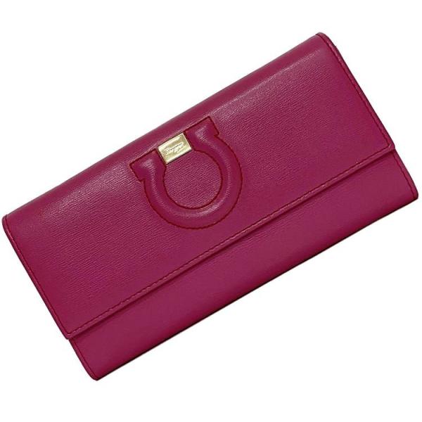 Ferragamo フェラガモ　折り財布　ガンチーニクロジャー　ピンク★ FERRAGAMO サルヴァトーレ フェラガモ 二つ折り 長財布 ピンク