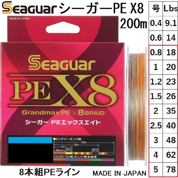 メーカー ： クレハ KUREHA商品名 ： シーガー グランドマックスPE X8 200m seaguar GrandｍaxPE X8 200m ピーイー エックスエイト PEX8種類 ： 8本撚りPEライン(国産8本組PE, 8本編み)...