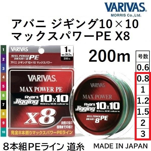 メーカー　： バリバス/アバニ VARIVAS/Avani商品名　： アバニ ジギング10×10 マックスパワーPE X8　　　　　 JIGGING 10m×10Colors 10バイ10 テンバイテン種類 ： 8本撚りPEライン・道糸(国...
