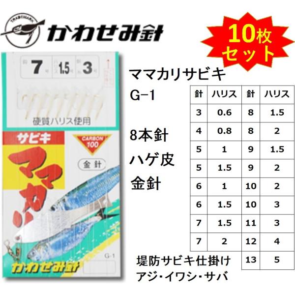 10枚セット)かわせみ針・カワセミ ママカリサビキ(金) G-1 8本鈎 3,4,5