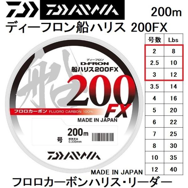 他サイト： ダイワ/DAIWA  ディーフロン船ハリス 200FX 200m 2, 2.5, 3号 8, 10, 12Lbs フロロカーボンハリス・リーダー国産・日本製D-FRON(メール便対応)の商品画像