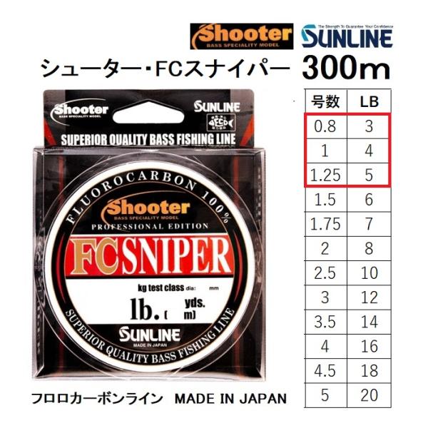 サンライン/SUNLINE シューター FCスナイパー 300m 3, 4, 5Lb 0.8, 1, 1.25号 フロロカーボンライン 道糸  shooter(メール便対応) :4968813531837:フィッシングマリン 通販 