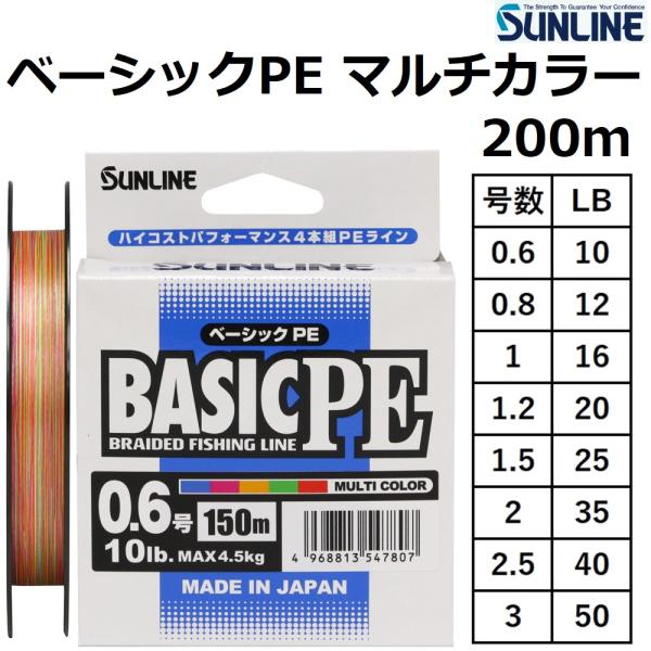 サンライン サンライン/SUNLINE ベーシックPE 200m マルチカラー サンライン サンライン/SUNLINE ベーシックPE 200m マルチカラー