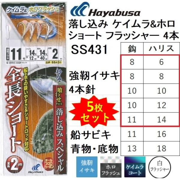 メーカー ： ハヤブサ HAYABUSA商品名 ： 船極喰わせサビキ 落し込みスペシャル ケイムラ&amp;ホロ ショート フラッシャー 4本  SS431種類：船青物・底物用落とし込みサビキ仕掛け 強靭イサキ フラッシャー主な用途：青物・...