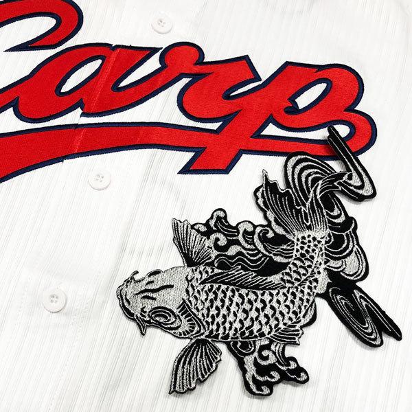 鯉ワッペン 日本をイメージした和柄刺繍に注目！2WAY刺繍ステッカーワッペン】鯉 広島 カープ 鯉 白/白波-黒 左 応援 刺繍 ワッペン