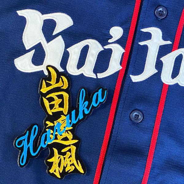 ☆送料無料☆埼玉 西武 ライオンズ 山田遥楓 ネーム 黒布 応援 刺繍