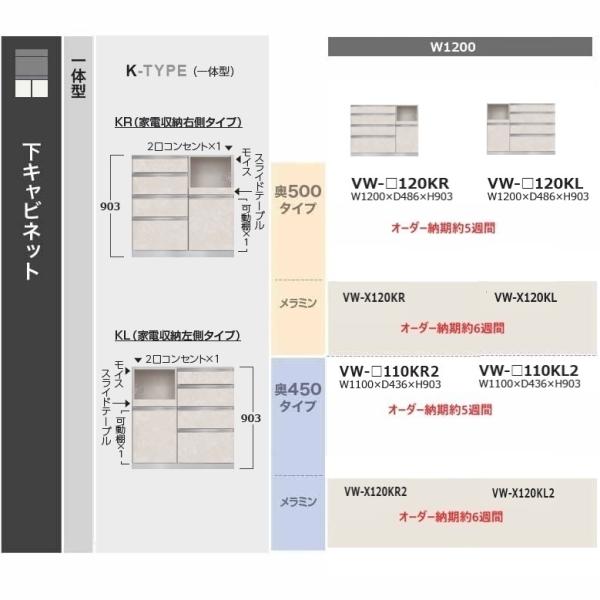 綾野製作所 120 下キャビネット 家電収納4段引出し LEVIA (レヴィア)  VW-120K　奥行2タイプ 家電収納左右あり 前板選べます 天板別売り 開梱設置送料無料