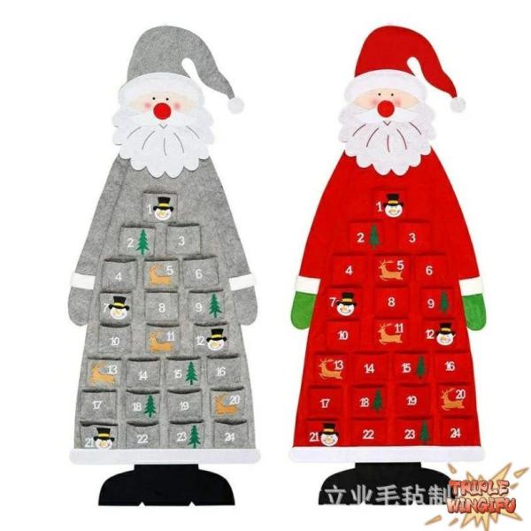 3Dサンタフェルトアドベントカレンダー ポケット付き 24日間 ぶら下げ クリスマスカウントダウンカレンダー 屋内用 ホーム ドア デコレーショ
