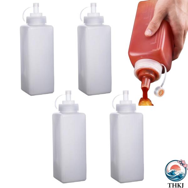 調味料ボトル スクイーズ 調味料入れ 600ml 800ml 1000ml ソース入れ スパイスボトル キャップ付き 角型 透明 ソース ディスペンサー キッチン用 レストラン ホ
