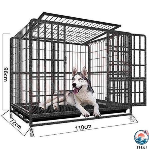 折り畳み式 犬小屋 屋外 二重ドア 大型犬 ロック設計 ホイールやリムーバブルトレイ 犬のケージ ステンレス