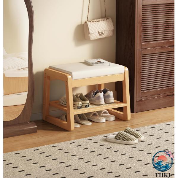 ? 材質：高級感のあるPUレザー座面と、天然パイン無垢材を使用した丈夫なフレームの組み合わせ。耐荷重：150kg? 多用途：シンプルなデザインなので玄関シューズラックだけではなく、リビングルーム、ベッドルーム、バルコニー、廊下などに置いても...