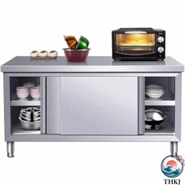 業務用調理台 - 304ステンレス製 収納キャビネット付き - キッチンアイランド 作業台 仕込み台 - プロ仕様ワークテーブル - 飲食店/ケータリング/家庭キッチン向