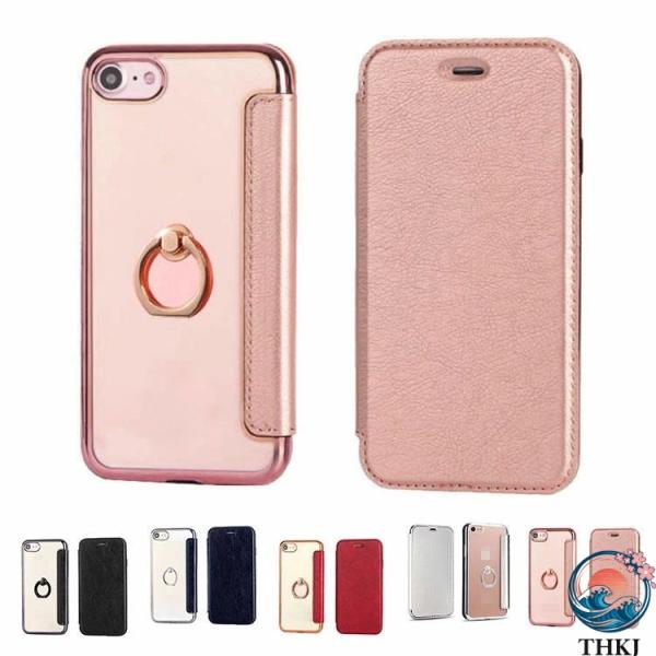 iPhone SE 第3世代/第2世代 ケース カバー PU 手帳型レザー スタンド機能 カード収納 メッキ リング付き 背面透明ケース アイフォン SE3 2022/SE2アップル アイフォンSE3 2022/SE2 2020【仕様】対応...