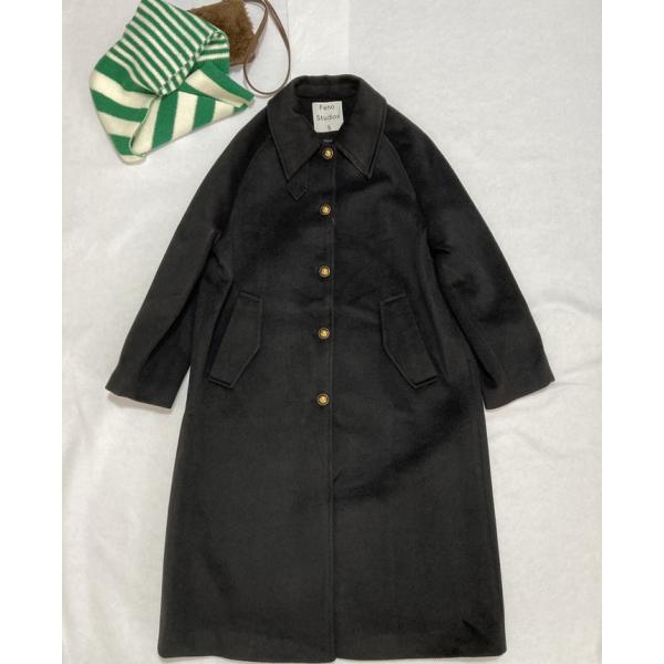 中古】Fano Studios スタンドカラー 黒 ウール ロングコート M