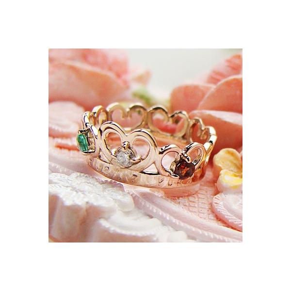 ハート型ティアラをモチーフにしたベビーリングです。当店販売の「ティアラベビーリング（別商品）」よりちょっと大きめです！■材質：K18PG（ピンクゴールド）■宝石：お好みで3個選べます（同じ宝石3個も可能です）■サイズ：縦約6mm×横約13....