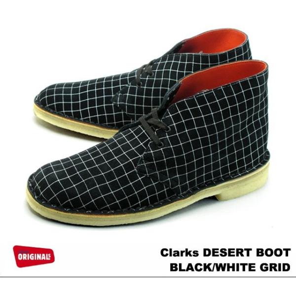 N[NX fU[gu[c ubN zCg XG[h CLARKS DESERT BOOT 26110027 BLACK WHITE GRID SUEDE MENS Y USKi