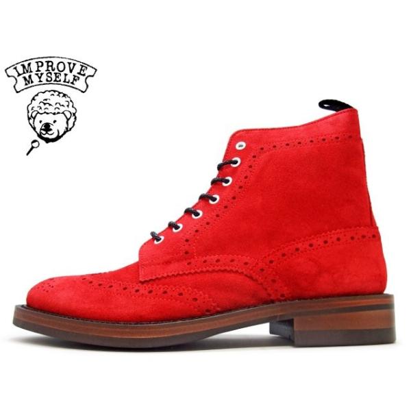 ECO`bv XG[h u[c IMPROVE MYSELF Cv[u }CZt WINGTIP BOOT IM 916 RED SUEDE bh Made in Japan Y